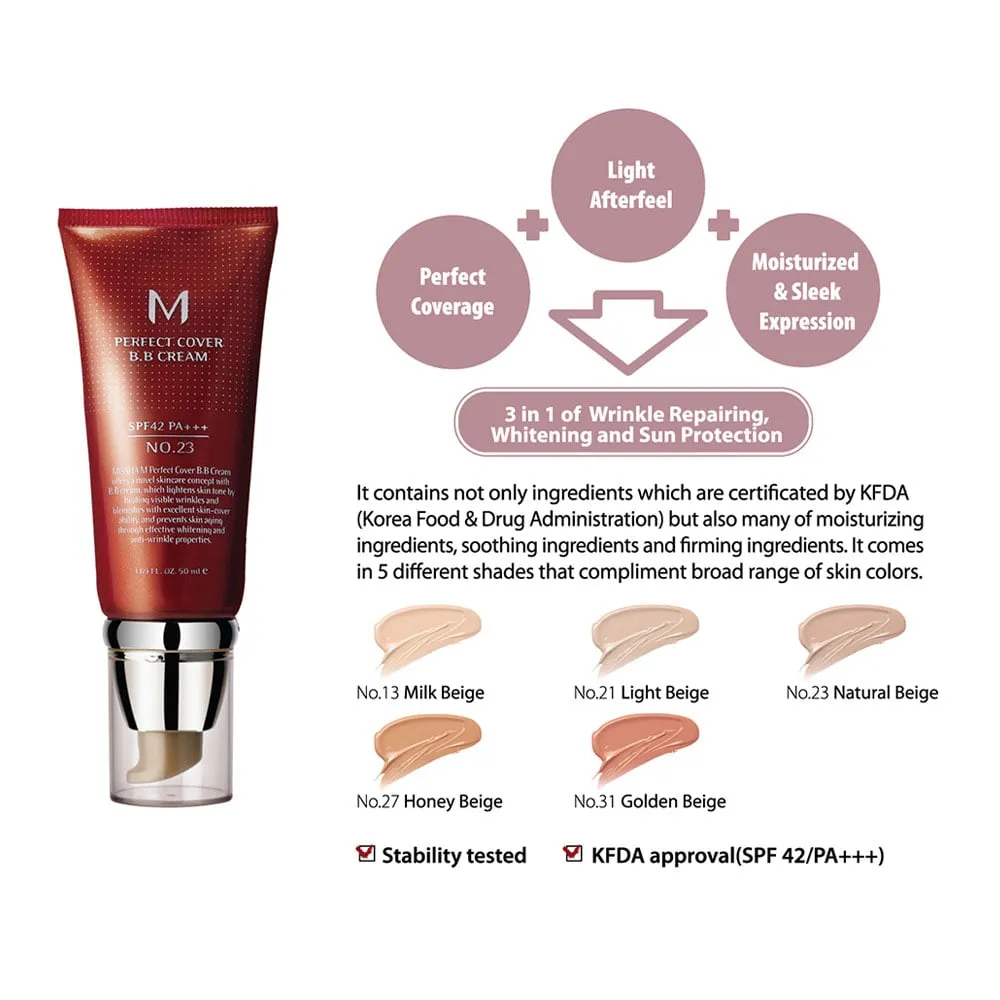 Missha Perfect Cover BB Cream SPF42 PA    #C21 Light Beige (50ml)