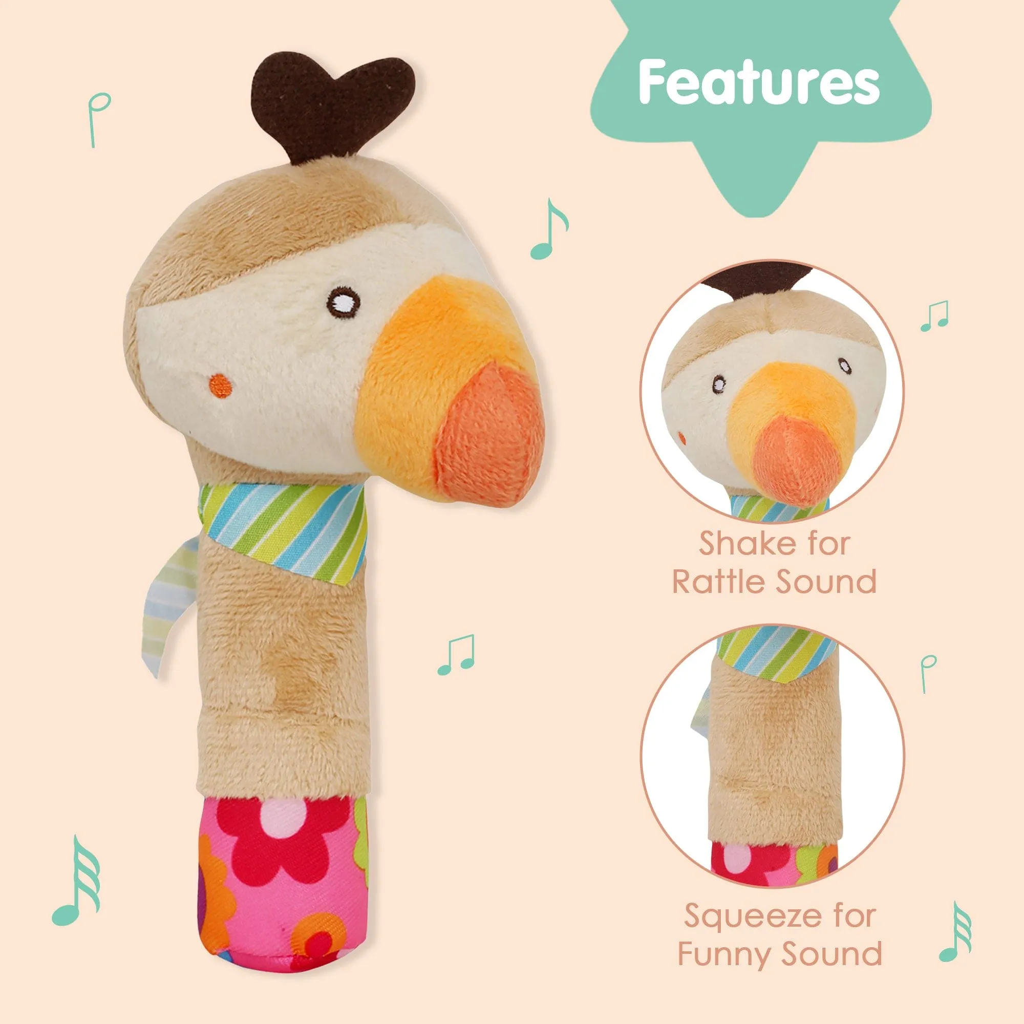 Parrot Cream Handheld Rattle